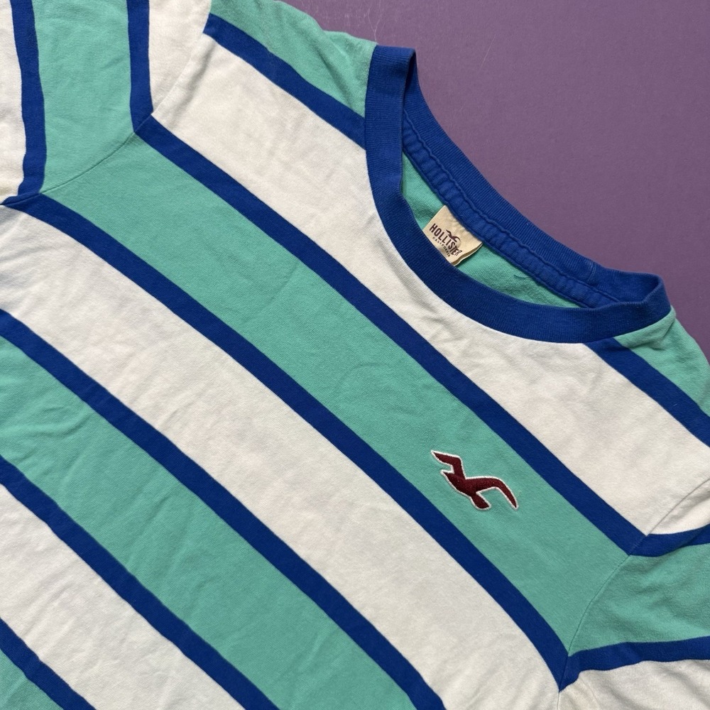 Vintage Hollister T-Shirt 2004 Men Blue White Striped Crew Neck Short Sleeve M